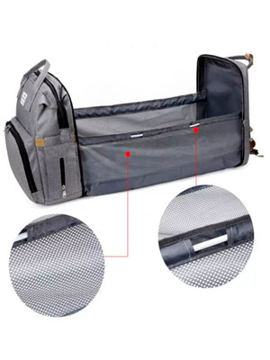 Mochila Pañalera 3 en 1 USB Gris