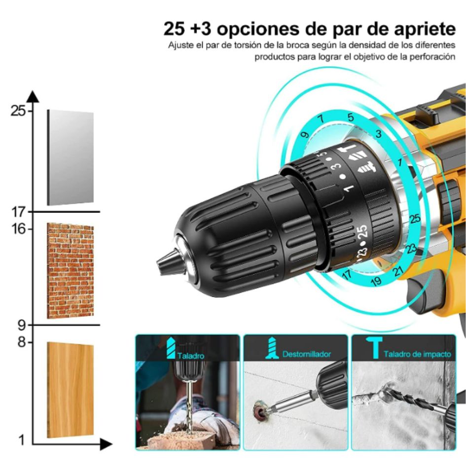 Taladro 2 Baterías Eléctrico Inalámbrico